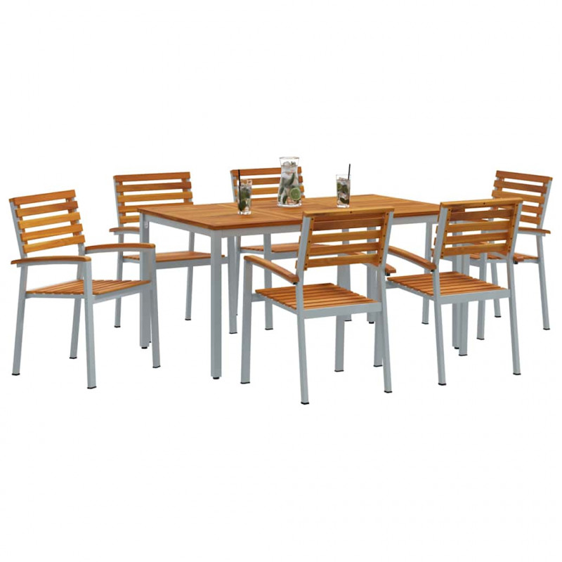 Zestaw do jadalni w ogrodzie 7 pcs Szary Lite Drewno Akacji