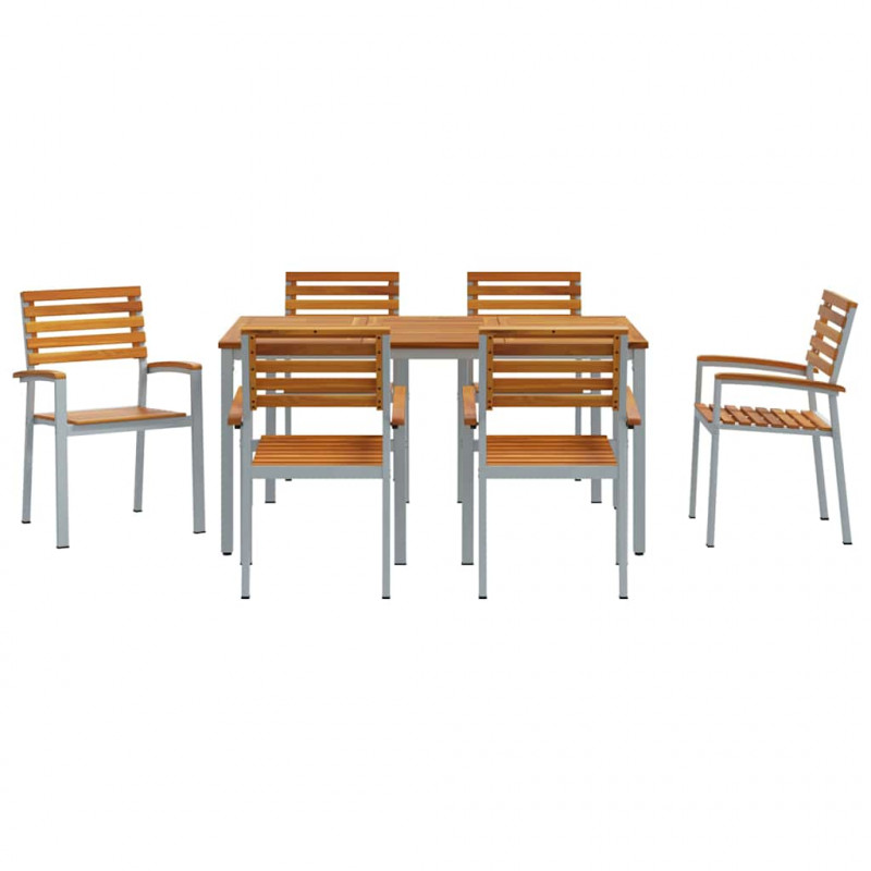 Zestaw do jadalni w ogrodzie 7 pcs Szary Lite Drewno Akacji