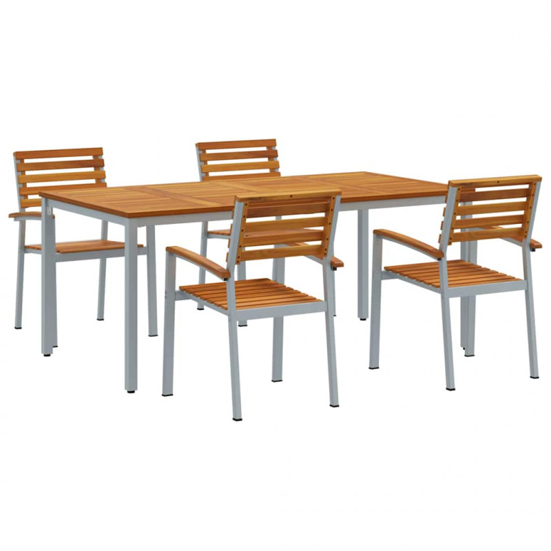 Zestaw do jadalni w ogrodzie 5 pcs Szary Lite Drewno Akacji