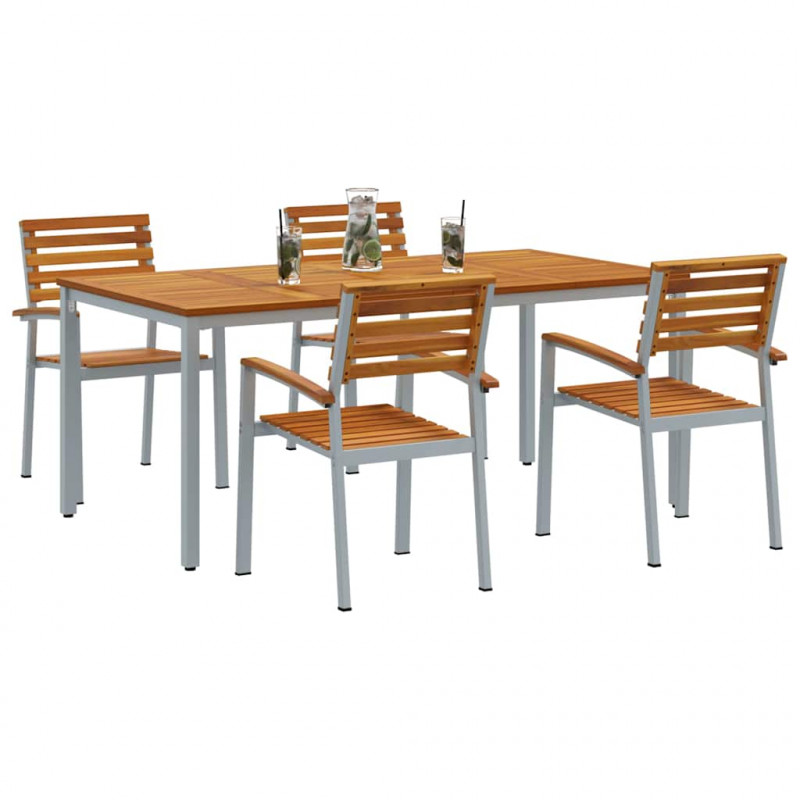 Zestaw do jadalni w ogrodzie 5 pcs Szary Lite Drewno Akacji