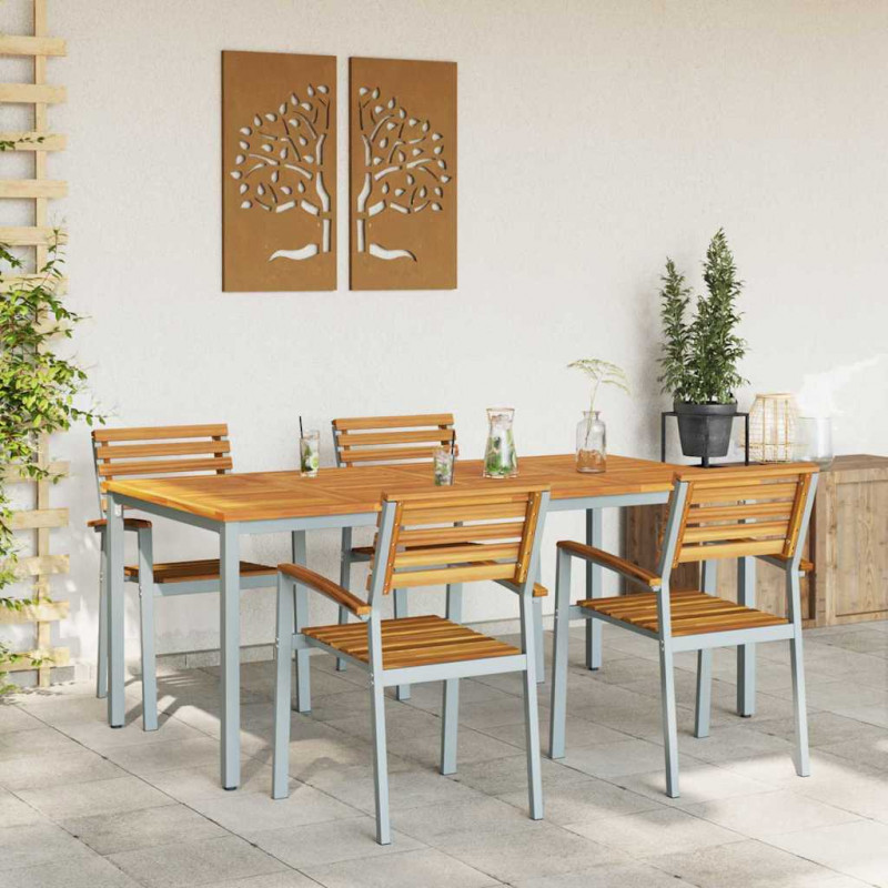 Zestaw do jadalni w ogrodzie 5 pcs Szary Lite Drewno Akacji
