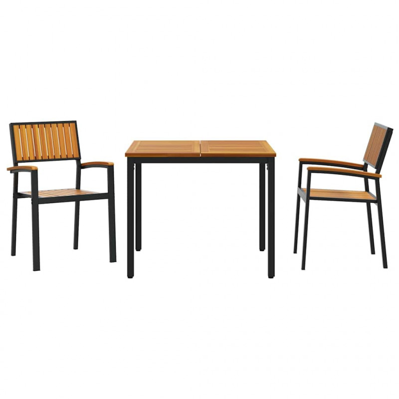 Zestaw do jadalni w ogrodzie 3 pcs Czarny Lite Drewno Akacji