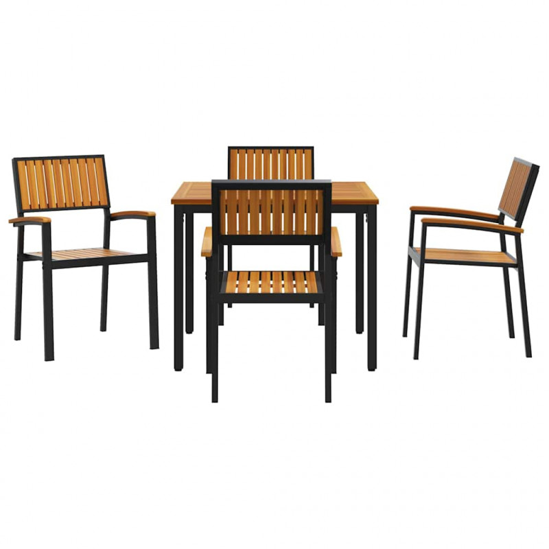 Zestaw do jadalni w ogrodzie 5 pcs Czarny Lite Drewno Akacji