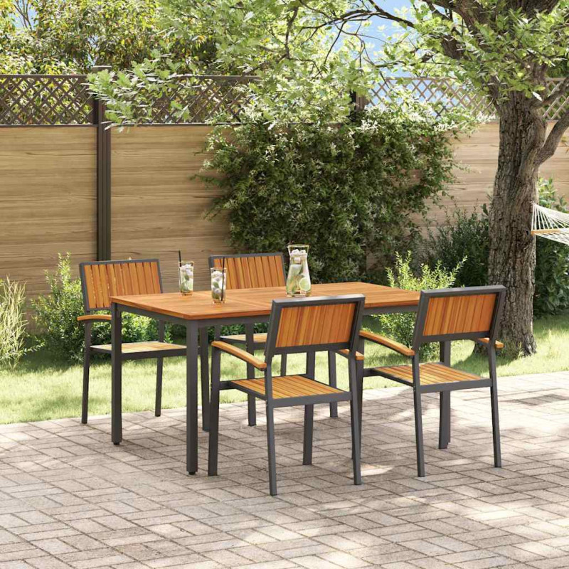 Zestaw do jadalni w ogrodzie 5 pcs Czarny Lite Drewno Akacji