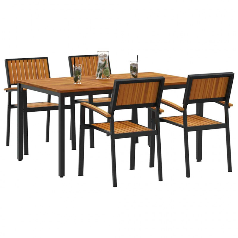 Zestaw do jadalni w ogrodzie 5 pcs Czarny Lite Drewno Akacji