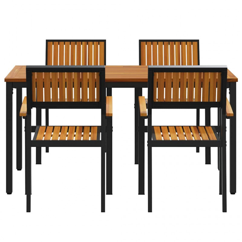 Zestaw do jadalni w ogrodzie 5 pcs Czarny Lite Drewno Akacji