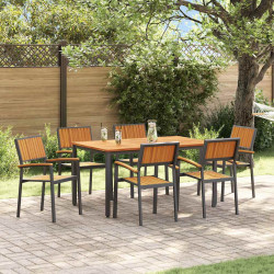 Zestaw do jadalni w ogrodzie 7 pcs Czarny Lite Drewno Akacji
