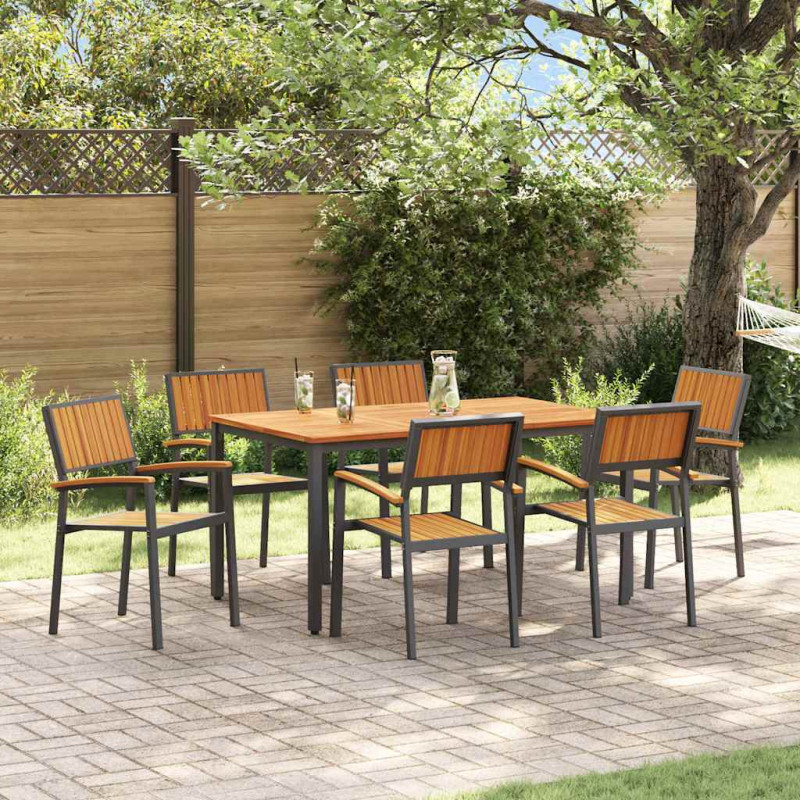 Zestaw do jadalni w ogrodzie 7 pcs Czarny Lite Drewno Akacji