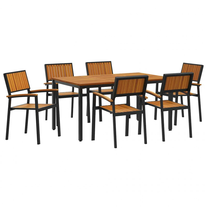 Zestaw do jadalni w ogrodzie 7 pcs Czarny Lite Drewno Akacji