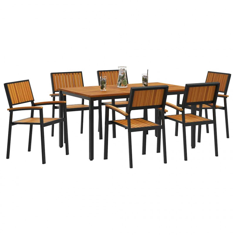 Zestaw do jadalni w ogrodzie 7 pcs Czarny Lite Drewno Akacji
