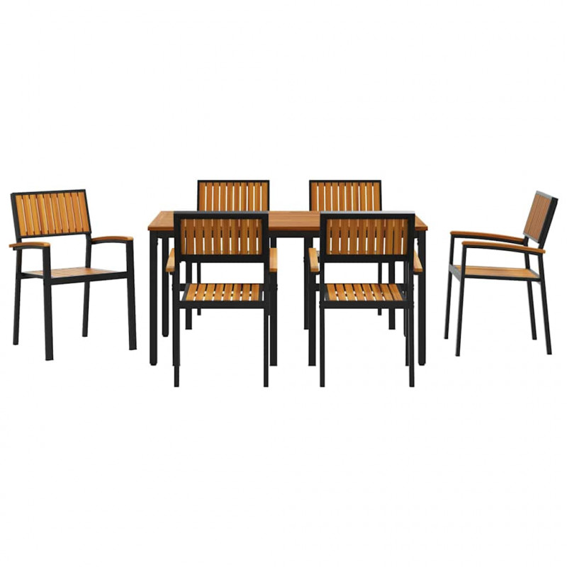 Zestaw do jadalni w ogrodzie 7 pcs Czarny Lite Drewno Akacji