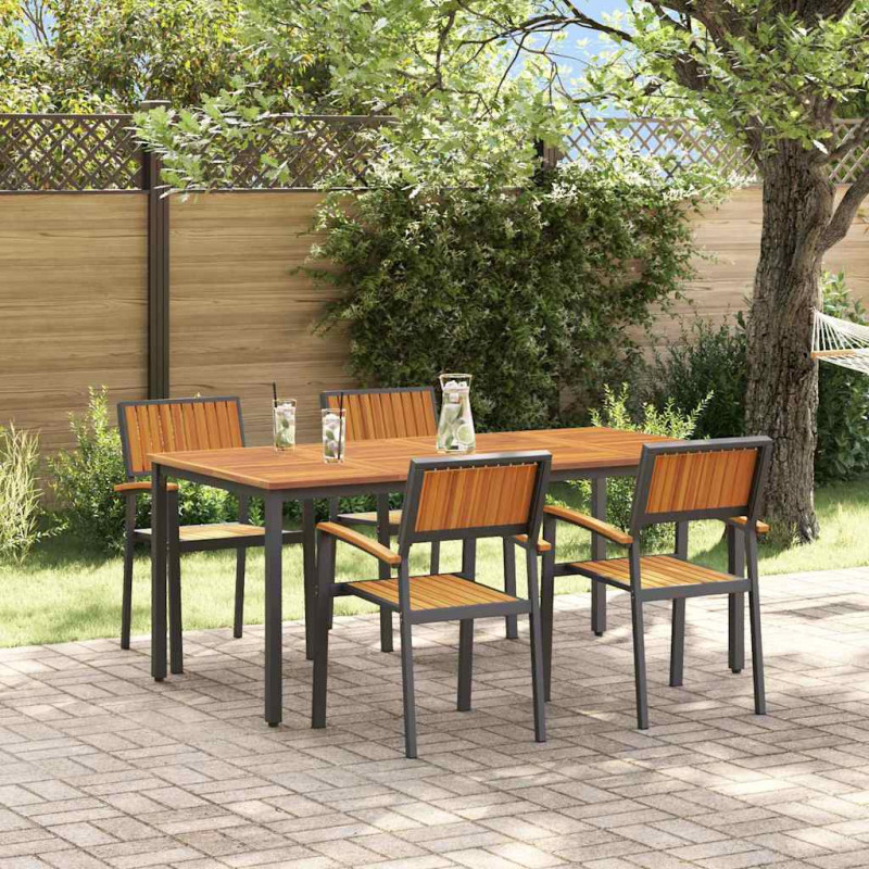 Zestaw do jadalni w ogrodzie 5 pcs Czarny Lite Drewno Akacji