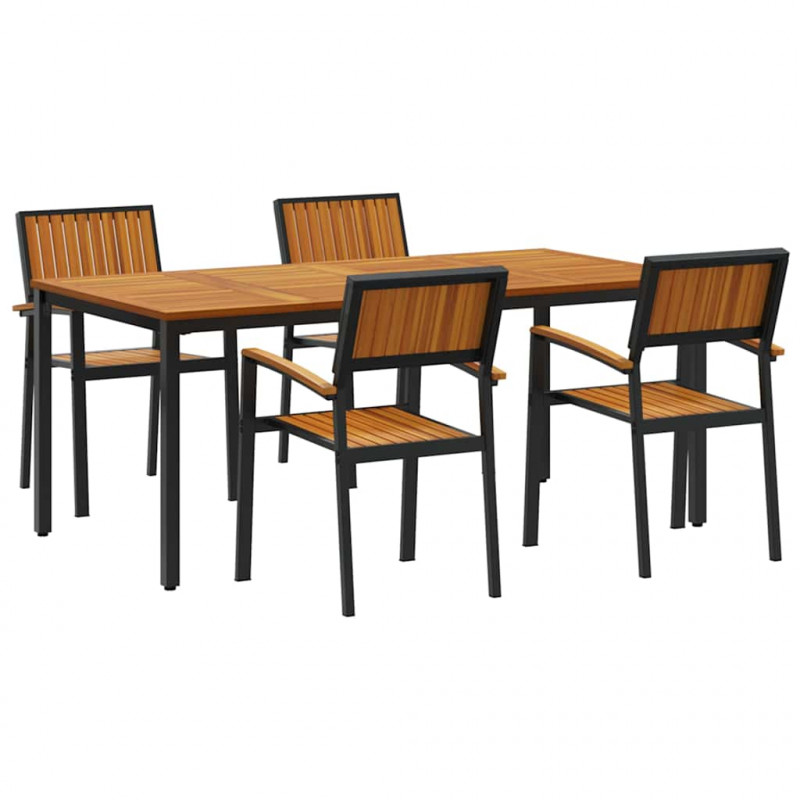 Zestaw do jadalni w ogrodzie 5 pcs Czarny Lite Drewno Akacji