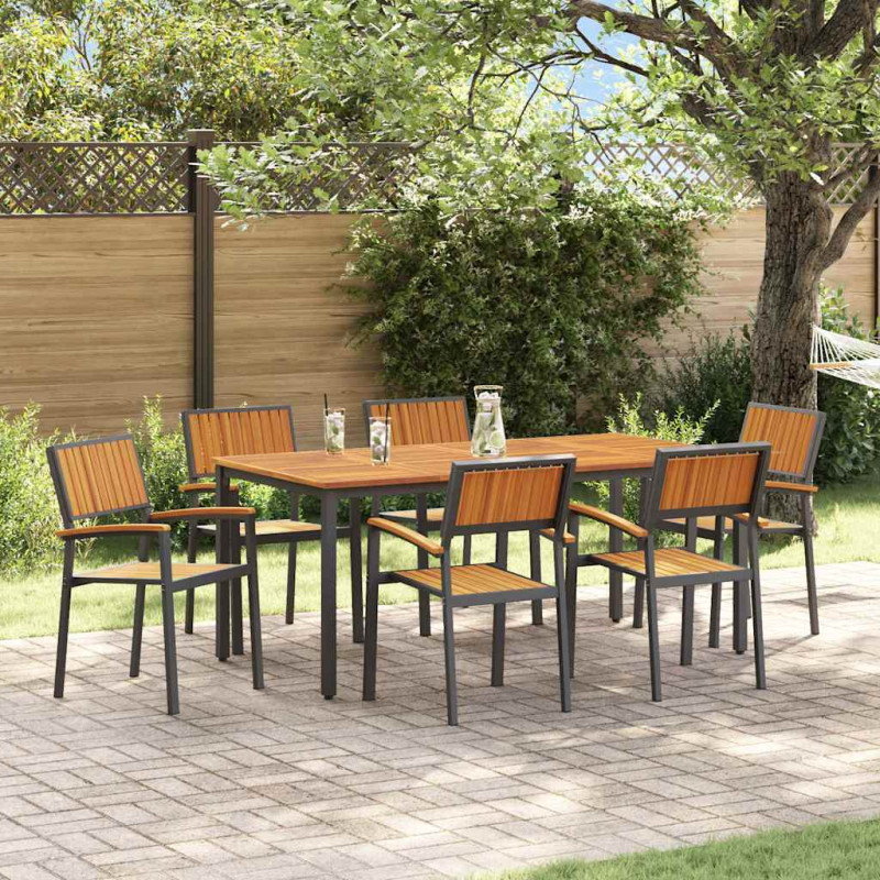 Zestaw do jadalni w ogrodzie 7 pcs Czarny Lite Drewno Akacji
