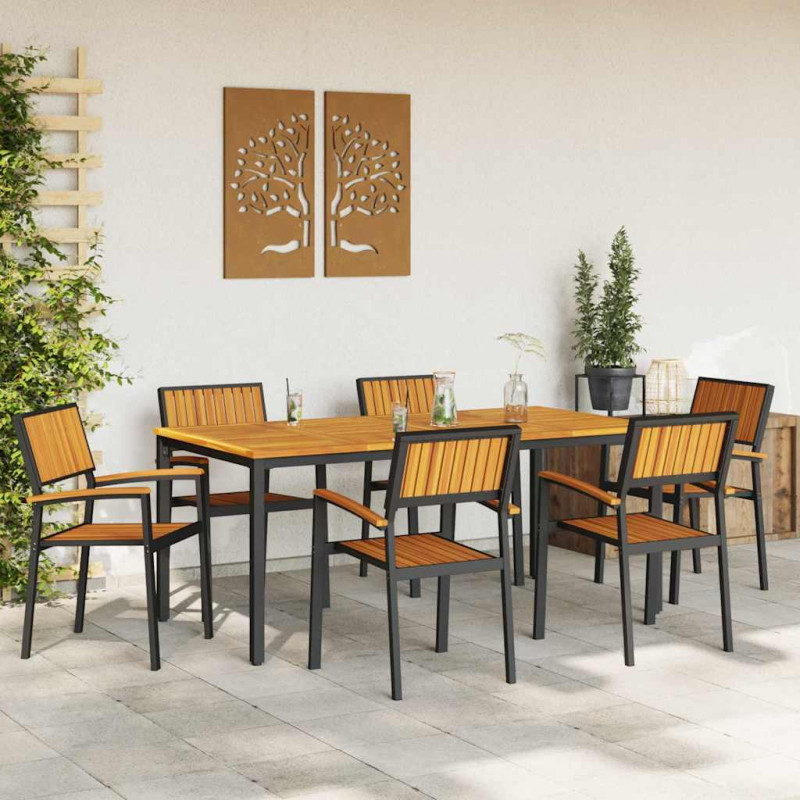 Zestaw do jadalni w ogrodzie 7 pcs Czarny Lite Drewno Akacji