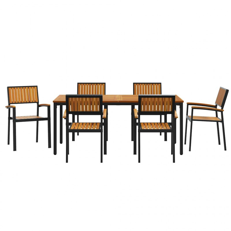 Zestaw do jadalni w ogrodzie 7 pcs Czarny Lite Drewno Akacji