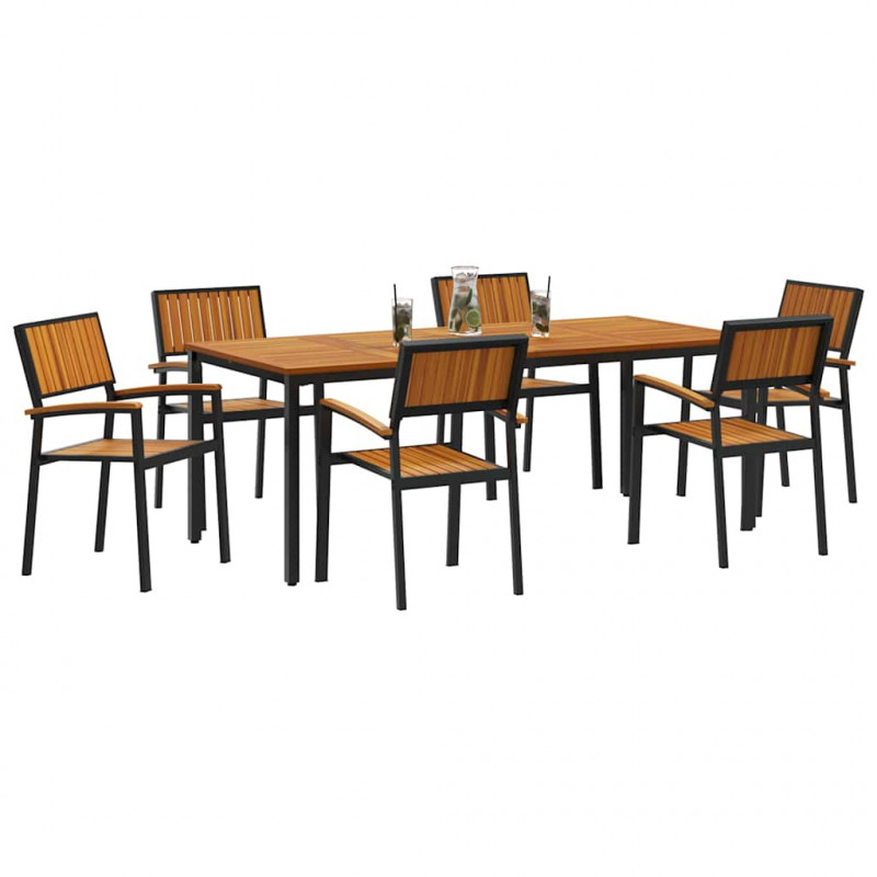 Zestaw do jadalni w ogrodzie 7 pcs Czarny Lite Drewno Akacji