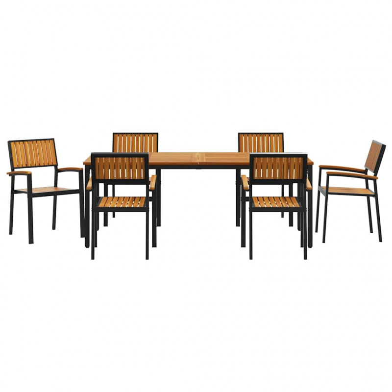 Zestaw do jadalni w ogrodzie 7 pcs Czarny Lite Drewno Akacji