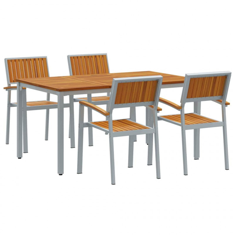 Zestaw do jadalni w ogrodzie 5 pcs Szary Lite Drewno Akacji
