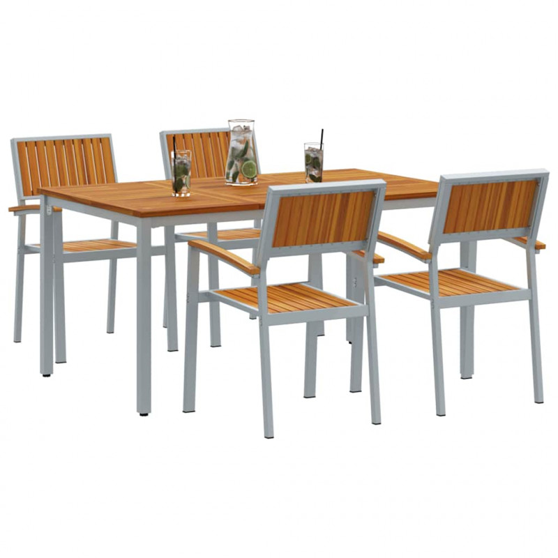 Zestaw do jadalni w ogrodzie 5 pcs Szary Lite Drewno Akacji