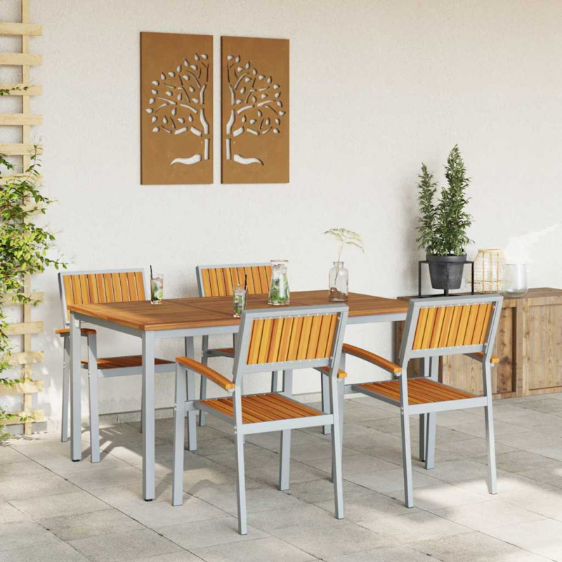 Zestaw do jadalni w ogrodzie 5 pcs Szary Lite Drewno Akacji