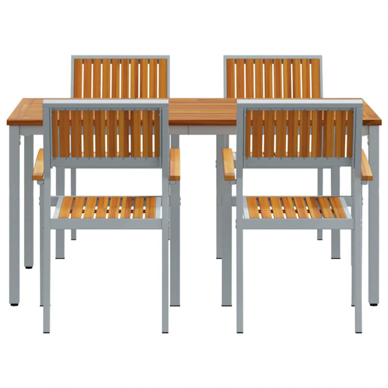 Zestaw do jadalni w ogrodzie 5 pcs Szary Lite Drewno Akacji