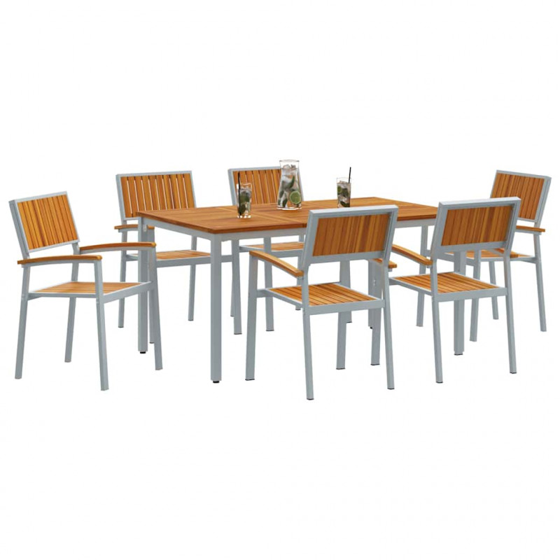 Zestaw do jadalni w ogrodzie 7 pcs Szary Lite Drewno Akacji