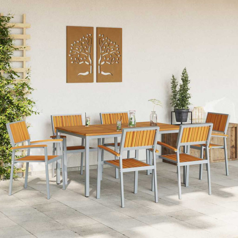 Zestaw do jadalni w ogrodzie 7 pcs Szary Lite Drewno Akacji