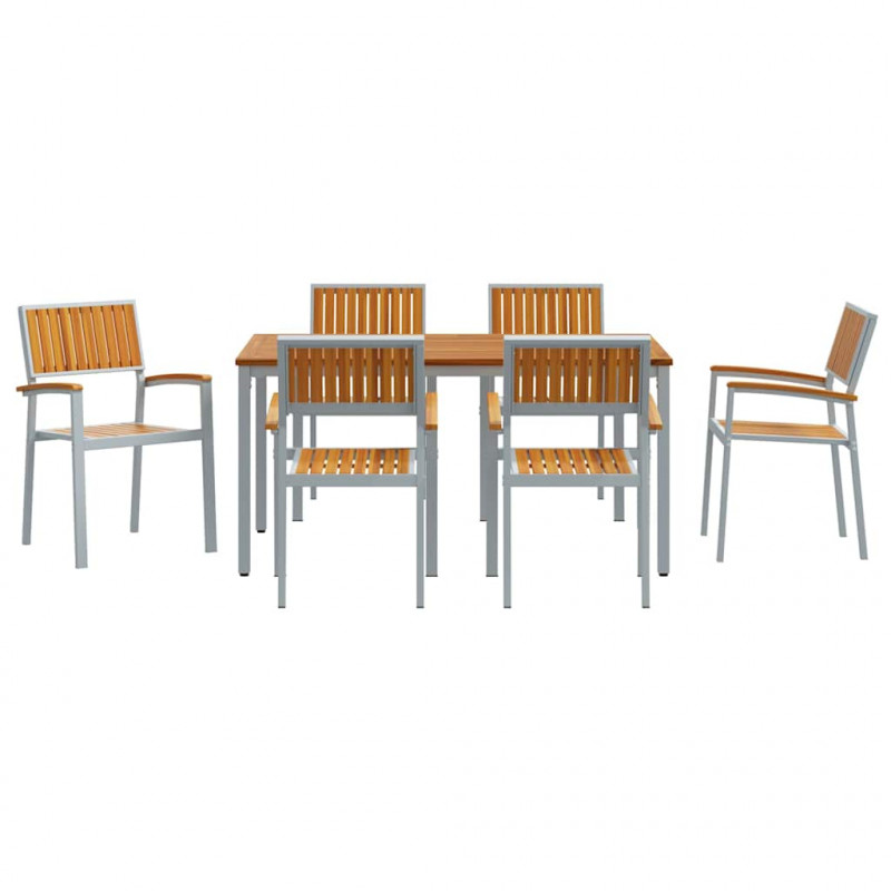 Zestaw do jadalni w ogrodzie 7 pcs Szary Lite Drewno Akacji