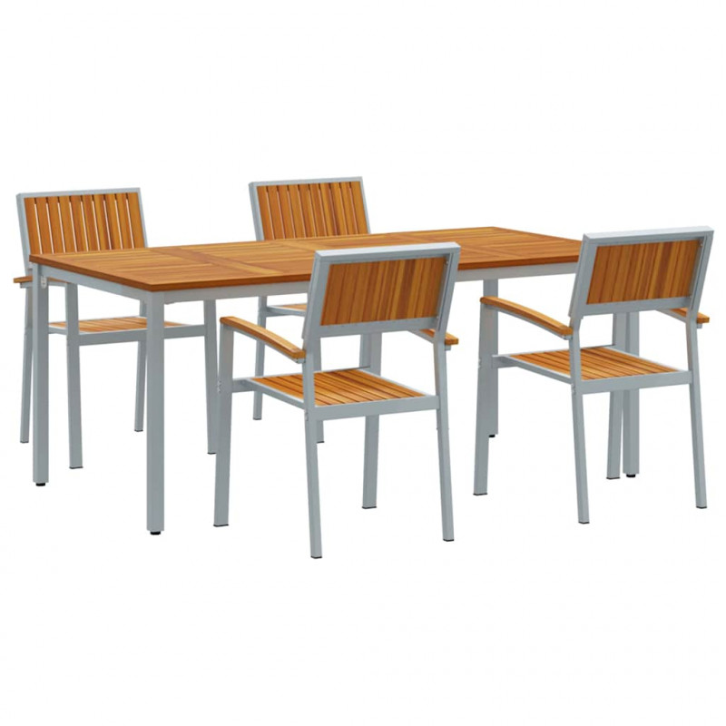 Zestaw do jadalni w ogrodzie 5 pcs Szary Lite Drewno Akacji