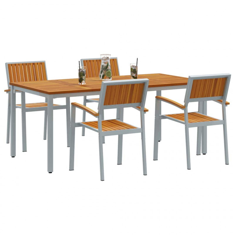 Zestaw do jadalni w ogrodzie 5 pcs Szary Lite Drewno Akacji