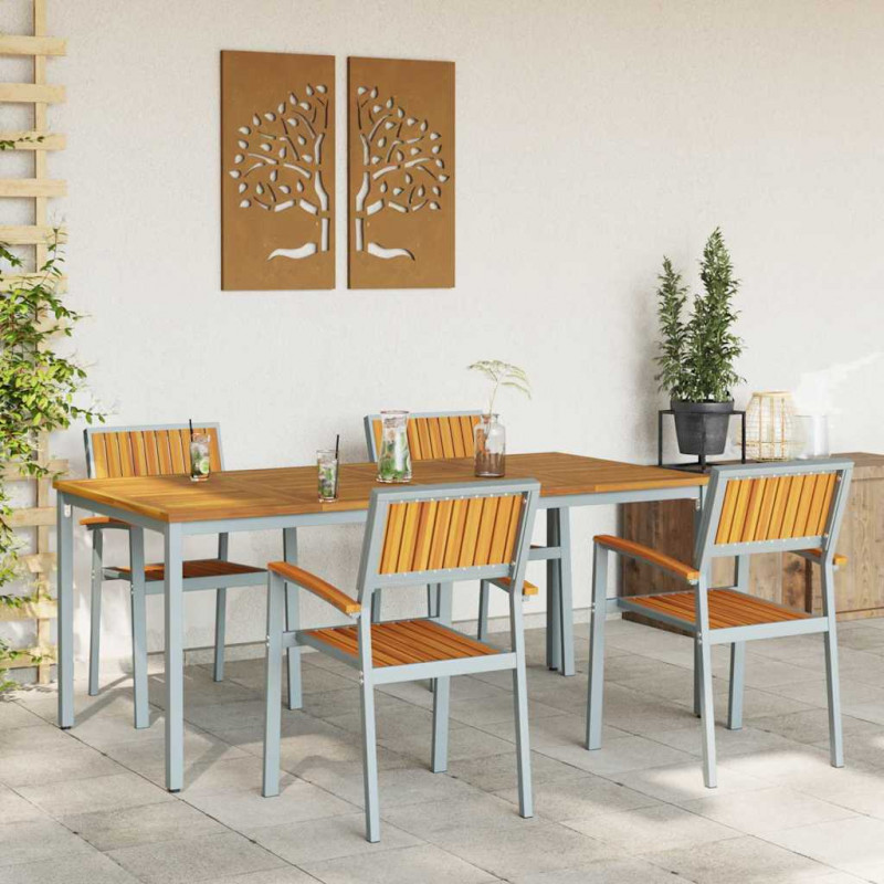 Zestaw do jadalni w ogrodzie 5 pcs Szary Lite Drewno Akacji