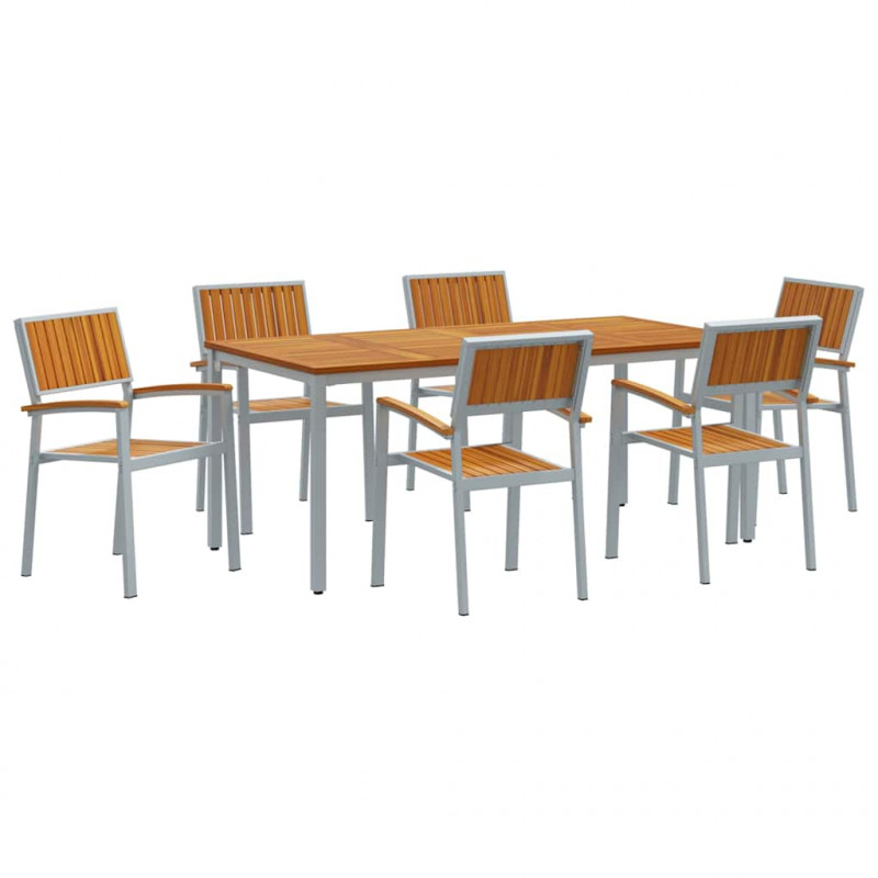 Zestaw do jadalni w ogrodzie 7 pcs Szary Lite Drewno Akacji