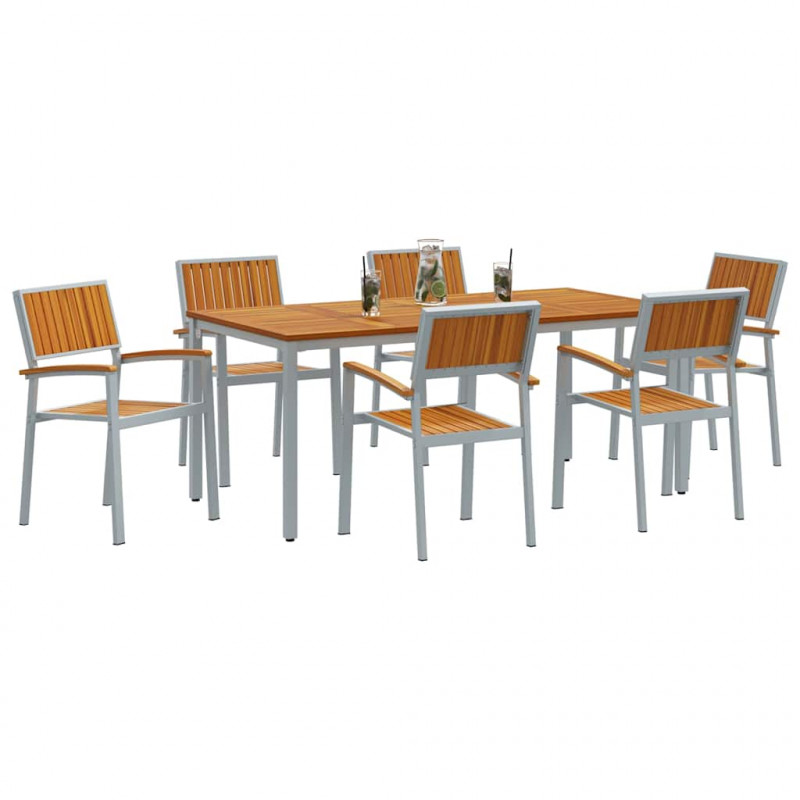 Zestaw do jadalni w ogrodzie 7 pcs Szary Lite Drewno Akacji