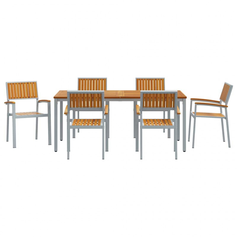 Zestaw do jadalni w ogrodzie 7 pcs Szary Lite Drewno Akacji
