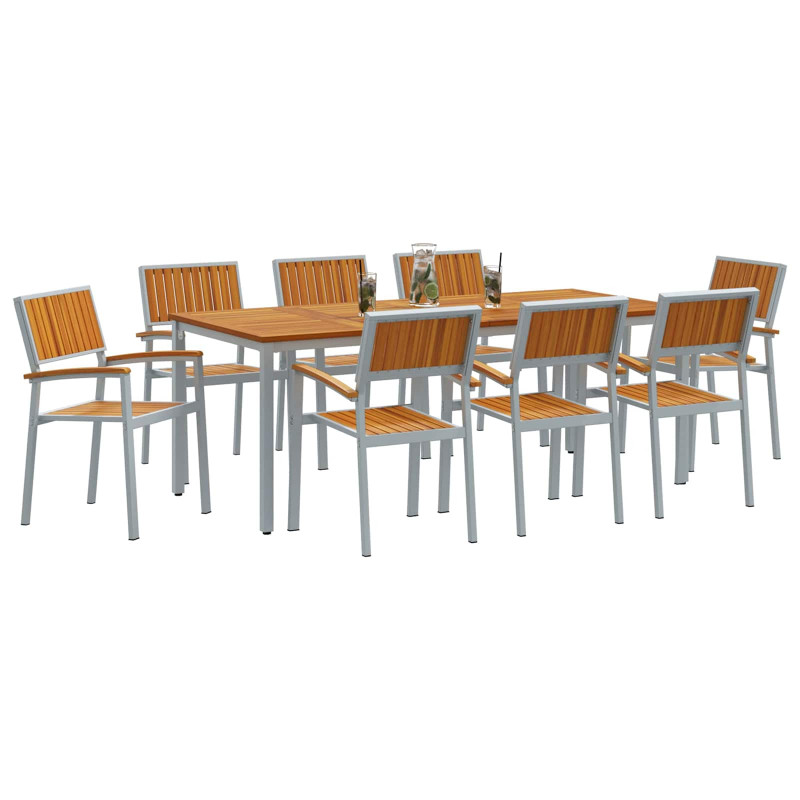 Zestaw do jadalni w ogrodzie 9 pcs Szary Lite Drewno Akacji