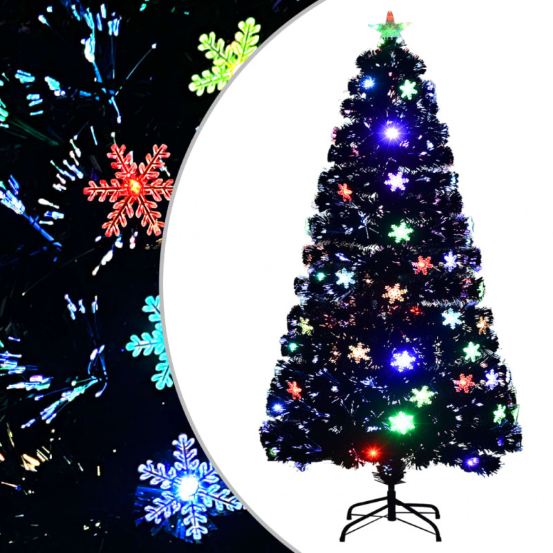 Choinka ze śnieżynkami LED, czarna, 120 cm, światłowodowa