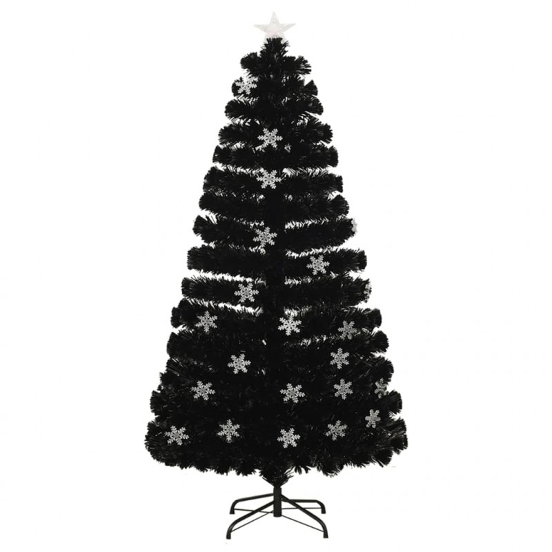 Choinka ze śnieżynkami LED, czarna, 120 cm, światłowodowa