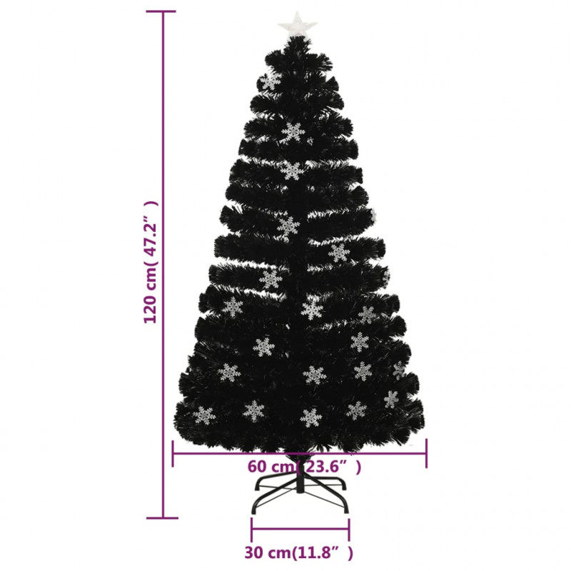 Choinka ze śnieżynkami LED, czarna, 120 cm, światłowodowa