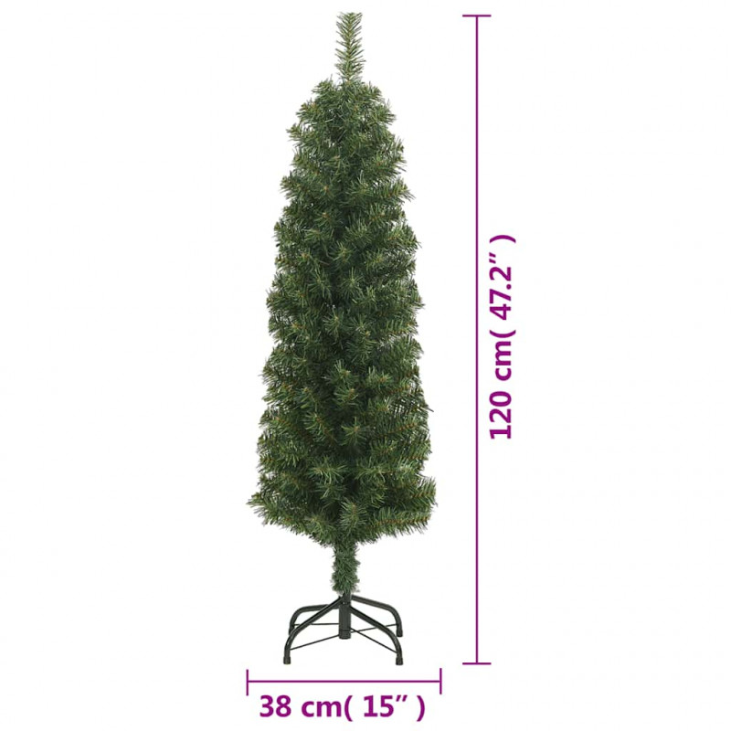Smukła sztuczna choinka ze stojakiem, zielona, 120 cm, PVC