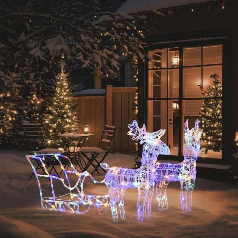 Świąteczna dekoracja renifery z saniami, 160 diod LED, 130 cm