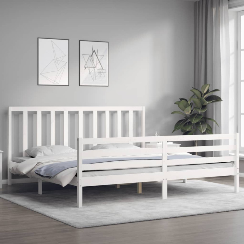 Łóżko bez materaca, białe, 200x200 cm, lite drewno sosnowe