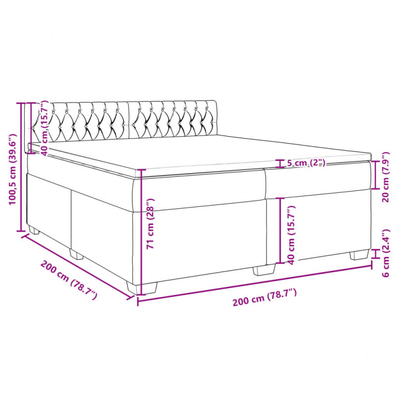Łóżko kontynentalne z materacem, kremowe, tkanina, 200x200 cm