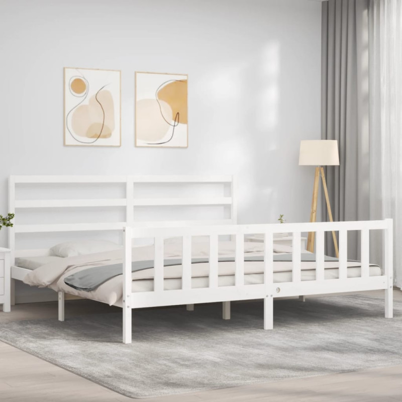 Łóżko bez materaca, białe, 200x200 cm, lite drewno sosnowe