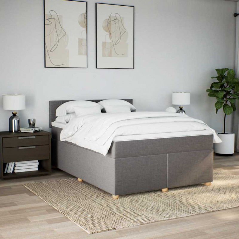 Łóżko kontynentalne z materacem, taupe, tkanina, 140x190 cm