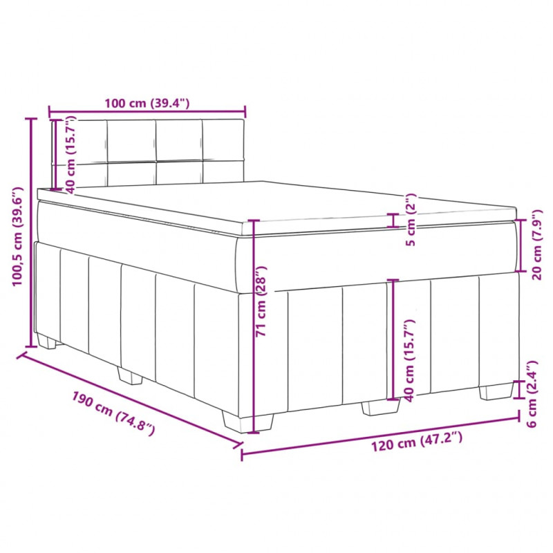 Łóżko kontynentalne z materacem, taupe, 120x190 cm, tkanina