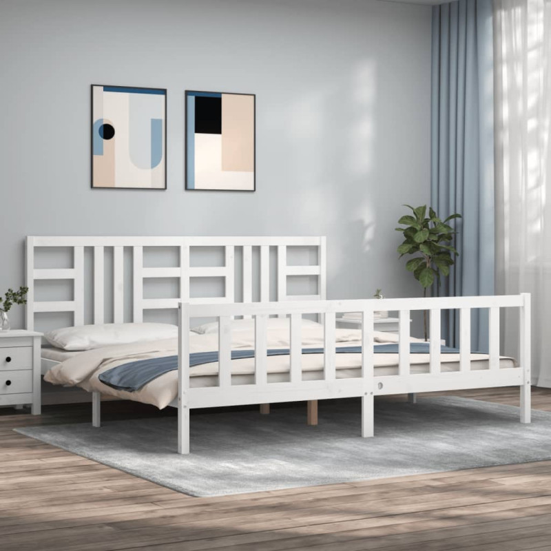 Łóżko bez materaca, białe, 200x200 cm, lite drewno sosnowe