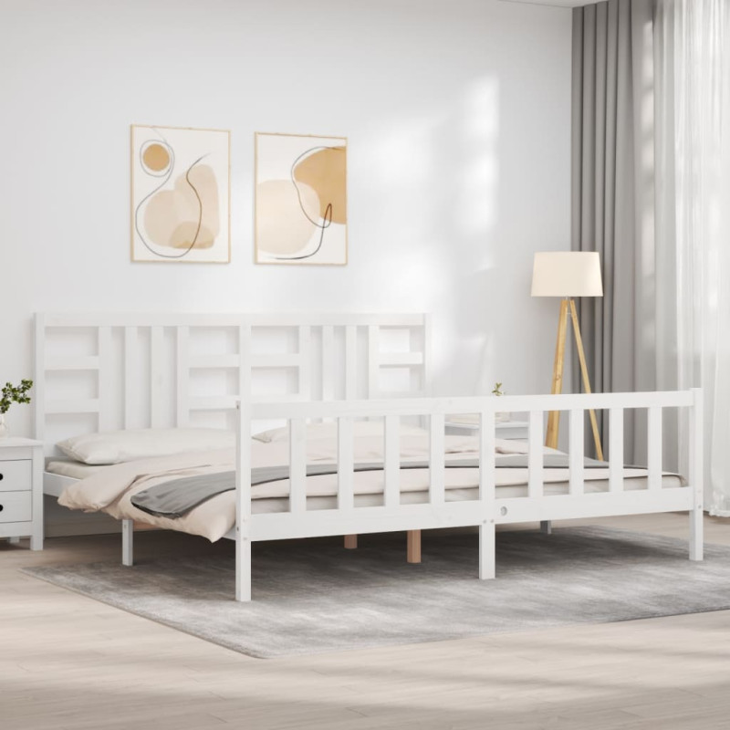 Łóżko bez materaca, białe, 200x200 cm, lite drewno sosnowe