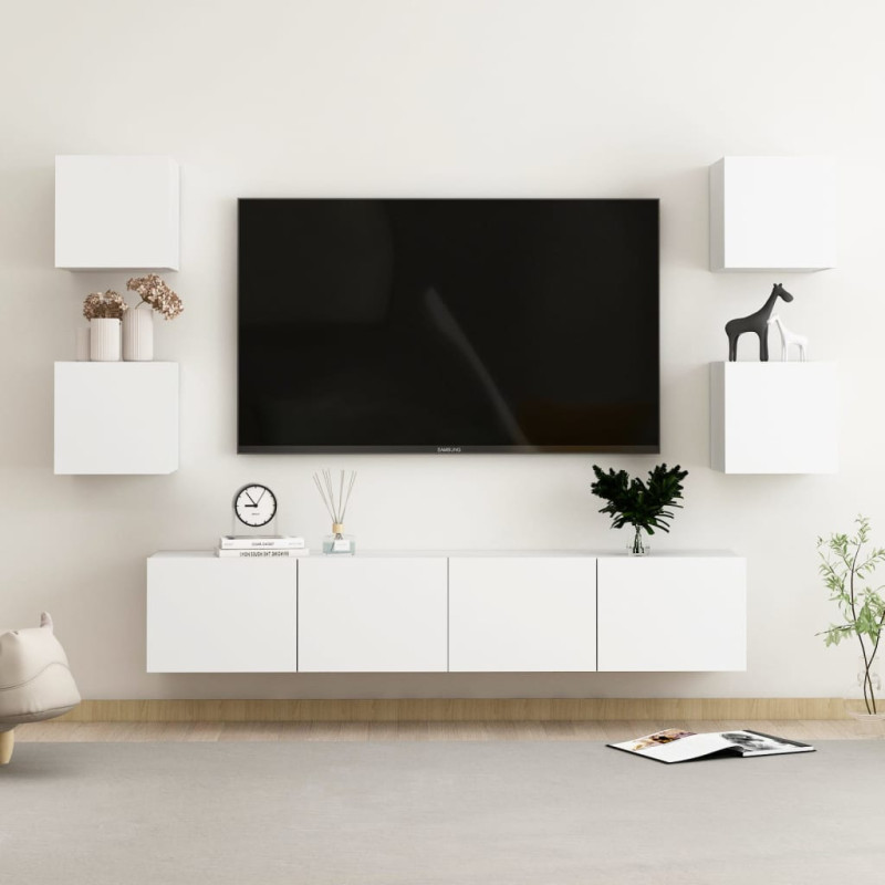 6-cz. zestaw szafek TV, biały, materiał drewnopochodny