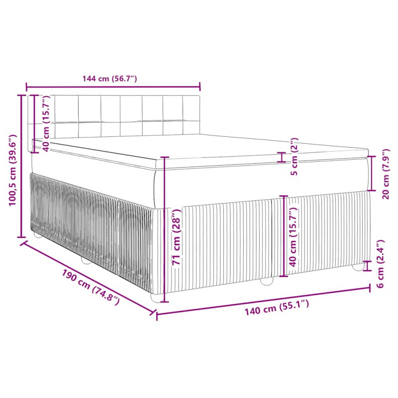 Łóżko kontynentalne z materacem, czarne, tkanina, 140x190 cm